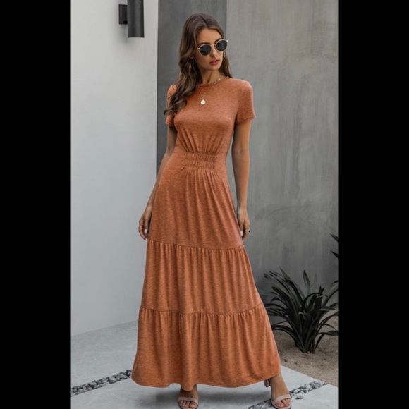 SHEIN Dresses & Skirts - Ruched Front Ruffle Hem Maxi A-Line Dress